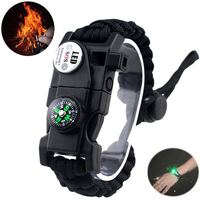 Bracelet de survie en paracorde réglable 20-en-1 pour l'extérieur avec lampe SOS étanche, allume-feu, briquet électronique, boussole et sifflet