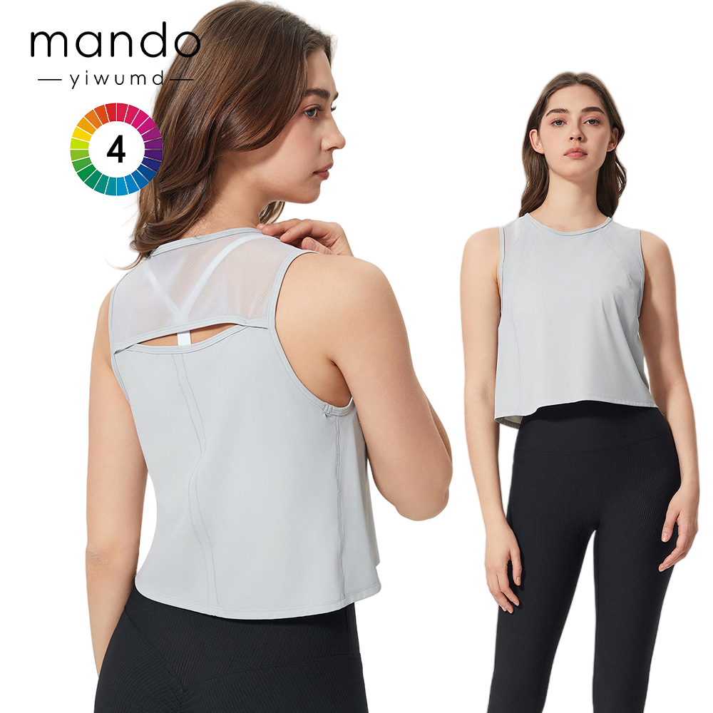 Mando Wholesale Custom logo Yoga Top Women's Lightweight Loose Quick Dry Gym Fitness Cropped Crop Mesh tank Top