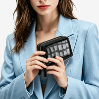 Porte-cartes accordéon en cuir de crocodile véritable avec double fermeture éclair, portefeuille multi-fentes pour cartes de crédit et porte-monnaie pour femmes et hommes