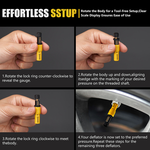 مجموعة صمامات تفريغ هواء الإطارات القابلة للتعديل ذات الإيقاف التلقائي من BUNKER INDUST، طقم من 4 قطع، أداة تخفيض ضغط هواء الإطارات، صمام هواء عجلات - Product Image 5