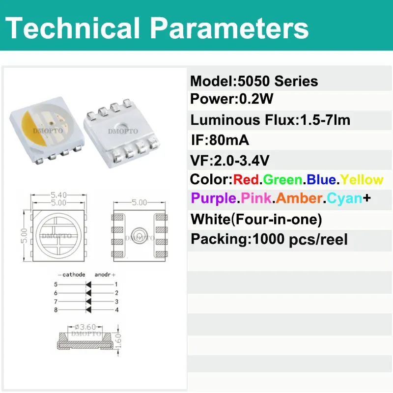 5050 Rgb Led Lights Five-in-one Intelligent Lighting Positive White Warm White Atmosphere Lamp