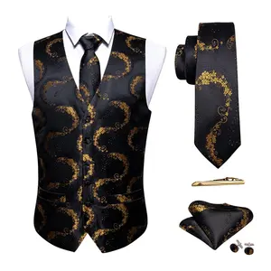 Wholesale Custom Made Formal/Leisure 5 PCS Mens Suit Vest Paisley Silk Jacquard Waistcot Ties Set