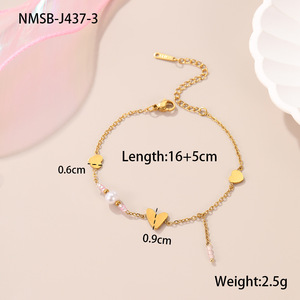 Pulsera <span class=keywords><strong>de</strong></span> la <span class=keywords><strong>Amistad</strong></span> <span class=keywords><strong>de</strong></span> Moda en Acero Inoxidable con Baño <span class=keywords><strong>de</strong></span> Oro <span class=keywords><strong>de</strong></span> 18K, Cuentas <span class=keywords><strong>de</strong></span> Piedra Natural, Perlas <span class=keywords><strong>de</strong></span> Concha y Diseño <span class=keywords><strong>de</strong></span> Flor y Corazón Trenzado - Product Image 2
