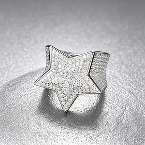 Anello Cubano Iced Out VVS Moissanite a Stella e Cuore in <span class=keywords><strong>Argento</strong></span> 925 Placcato Oro, Gioielli Raffinati Hip Hop all'Ingrosso per Uomo Donna, Regalo di Nozze - Product Image 2
