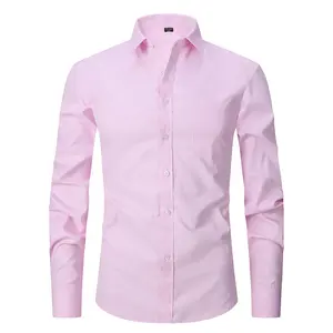 Camisas formais masculinas de escritório, roupas baratas de cor sólida, lapela com botões, blusa de manga comprida, blusa casual de primavera, top de negócios, novidade da moda