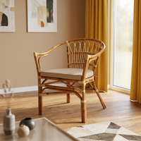 Fauteuil en rotin classique fait main FLADEO, design moderne asiatique en bois durable, pour la maison, le bureau, le salon, l'appartement modulaire, l'hôtel, la villa