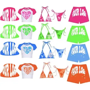 Custom Swimwear Logo Two-Piece High Waist Bikini Set Bathing Suits For Women Monokini Fitness Swimsuits 2024