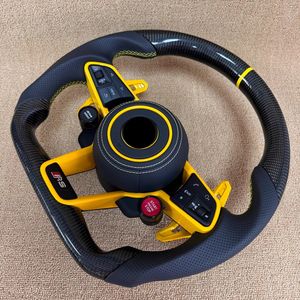 Volante de coche de fibra de carbono de alto rendimiento para VW Passat B7 con puntada amarilla y paletas <span class=keywords><strong>Lambo</strong></span> volante personalizado - Product Image 3