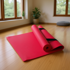 Tapis de yoga en PVC rouge de 6 mm d'épaisseur avec sangle de transport pour le Pilates et les exercices au sol - Product Image 2