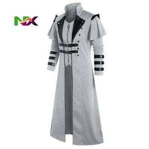 Costume d'Halloween médiéval steampunk d'assassin, <span class=keywords><strong>elfes</strong></span>, pirates, pour homme adulte, veste longue fendue vintage noire, armure gothique, manteaux en cuir - Product Image 5