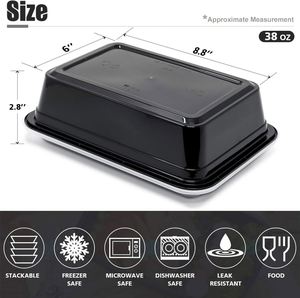 Contenedor Apilable de 1 Compartimento, 38 oz, Reutilizable, Apto para Microondas, Rectangular, de Plástico, para Almacenamiento de Alimentos - Product Image 2