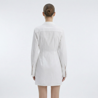 Robe chemise blanche pour femme SHENGFU, design original, élégante, manches longues, mini-robe enveloppante, robe de bureau luxueuse, sexy, col en V, OEM