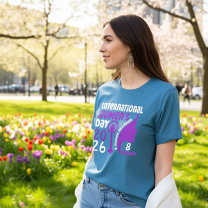 T-shirt per la Giornata Internazionale della Donna 2026 da donna, casual, girocollo, manica corta, 100% cotone, tessuto jersey stampato, primavera estate - Product Image 2