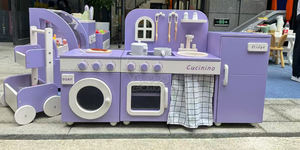 Ensemble de cuisine de simulation rose pour enfants Playhouse de cuisine pour enfants en bois petite maison de jeu de simulation aire de jeux intérieure douce - Product Image 3