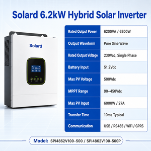 Onduleur solaire hybride Solard 6,2 kW 6200 W à onde sinusoïdale pure 48 V 51,2 V 230 V monophasé avec chargeur MPPT - Product Image 5