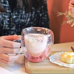 Ranvi Shows off Star Sequin Insulated Double Glass Christmas Star Wish Cup Tea Milk Coffee Cup Home Glass Valentine's Day Christ