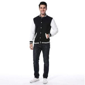 Men's Custom High Street <b>Slim</b> <b>Fit</b> Varsity <b>Jacket</b> Quick Dry Leather Sleeve Wool Fabric Stand CollegeBaseballjacket for men - Product Image 1