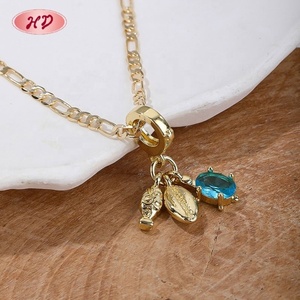 สร้อยคอจี้เปลือกหอยประดับเพทายสีน้ำเงินชุบทอง 18K จากโรงงานโดยตรง สำหรับผู้หญิง เครื่องประดับชายหาดฤดูร้อน - Product Image 1