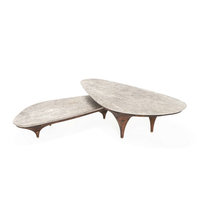 Vente en gros nordique de grande table basse gigogne en marbre travertin noir de luxe ensemble table d'appoint en bois noyer pour salon intérieur