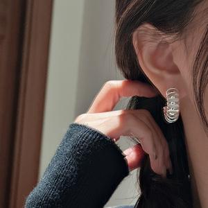 S925 plata esterlina Retro moda textura rayas pendientes estilo coreano diseño Simple versión coreana - Product Image 2