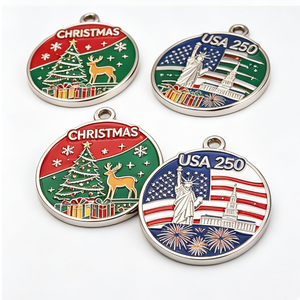 Medalla Esmaltada Circular Patriótica de Aleación de Zinc Plateada para Navidad, 250 Unidades, Estilo USA - Product Image 6