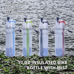 BPA-Free 17 oz (500ml) Insulated Bike Water <b>Bottle</b> Keep Cool PE Double Layer Squeeze <b>Bottle</b> with Spray <b>Mist</b> Cycling Made China - Product Image 2