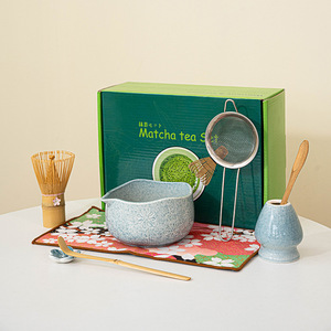 Nhật Bản Matcha Tea Whisk Tool Set gốm cuốn sách đứng với Tám Mươi/trăm cuốn sách thân thiện với môi Matcha bàn chải và bột muỗng - Product Image 1