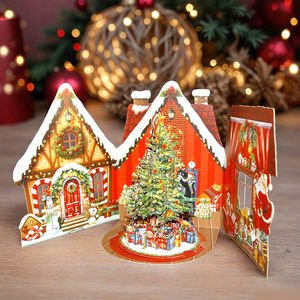 Custom Papier Gesneden 3d Wenskaart Kerst Cottage <span class=keywords><strong>Pop</strong></span>-<span class=keywords><strong>Up</strong></span> Kaarten Met Gepersonaliseerde Logo Voor Familie Vakantie - Product Image 1