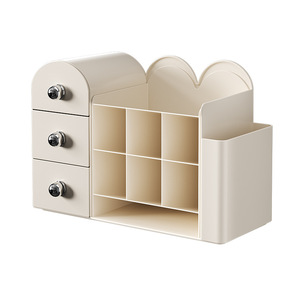 Desktop Storage Box <b>With</b> Partitions 2 In 1 Stationery Organizer For <b>Desk</b> <b>Drawer</b> Organizing Yellow White Blue - Product Image 4