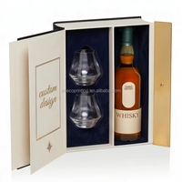 Caja de Regalo para Licor y Whisky con Cubierta de PU Estilo Libro, Impresión de Logotipo Personalizada, con Compartimentos para Botella y Vasos