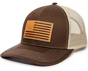 Alta qualità-bandiera americana USA PU Leather Patch Mesh Back Trucker Hat-berretto da Baseball Snapback regolabile per uomo e donna