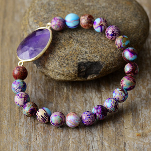 Bracelet élastique en améthyste naturelle, perles ovales de 8 mm, fait main, cadeau pour couples, origine Yiwu - Product Image 2