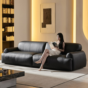Divano modulare in vera pelle minimalista in stile italiano stile retrò facile da pulire a tre posti di lusso leggero Wabi-Sabi nero piccolo <span class=keywords><strong>Living</strong></span> - Product Image 2
