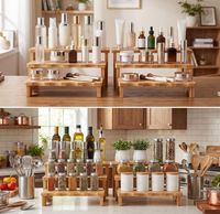 Pratique : Ensemble de présentoirs à cupcakes en bambou, à étages, empilables, pour table de desserts, buffet et organisation alimentaire pour fêtes