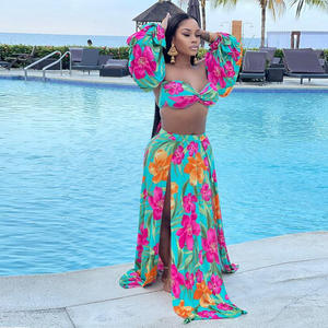 Venta caliente ST2347 Conjunto de dos piezas Top de tubo estampado sexy europeo y americano <span class=keywords><strong>con</strong></span> escote Halter para trajes de club nocturno - Product Image 2