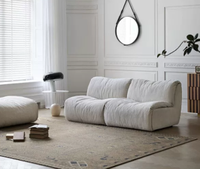 Canapé modulaire rétro en tissu NoNo couleur crème, une place, en bois, pour petits espaces, minimaliste, en chenille, pour salon
