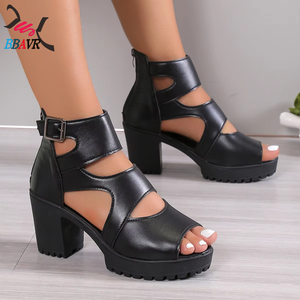 Sandalias de Mujer Verano 2025 T-362, Diseño de Boca de Pescado, Parte Superior de PU, Tacón Alto y Grueso de Goma - Product Image 2