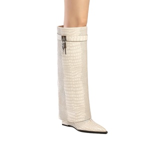 <span class=keywords><strong>Bottes</strong></span> pliables pour femme, hauteur genou, à bout pointu, talon compensé, style western, confortables, avec boucle, rehaussantes - Product Image 3