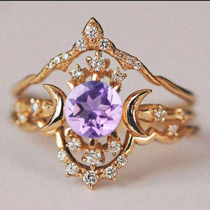 Vintage Moonstone <b>Ring</b> With Diamond Pave Setting Gold Plated Women's Engagement Gemstone <b>Ring</b> - Product Image 6