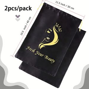 Sacs à perruques en satin de soie nude 18*30cm avec logo personnalisé, grands sacs d'emballage en satin, sacs à cordon en satin pour perruques - Product Image 6
