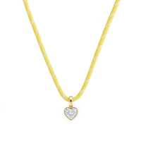 Collier en cordon tressé coloré style bohème avec pendentif cœur géométrique solitaire en zircon cubique serti clos, collier en corde mouchetée, bijoux de villégiature, vente en gros