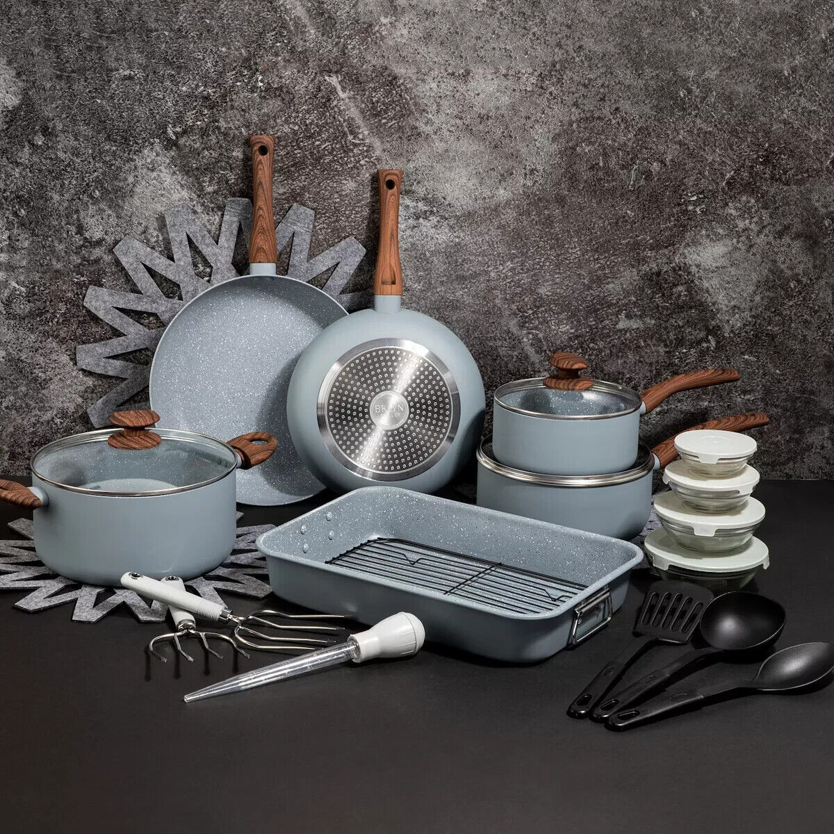 28PCS Luxury Cookware Set Nonstick Roaster Cooking Pan and Pot Set With Roaster Tools
