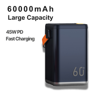 Power Bank Baterai Li-Polymer 60000mAh 45W PD Pengisian Cepat 6-Port (2 USB-A 4 Type-C) Baterai Eksternal Portabel untuk Ponsel Laptop