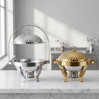 KUNTAI Réchaud suspendu de luxe léger en acier inoxydable argenté/doré avec perles décoratives, 8L, sans fumée, style restaurant, pour maintien au chaud des aliments