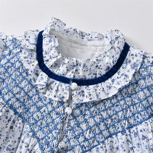Robe d'été et d'automne personnalisée à imprimé floral, broderie de luxe, smockée, pour bébé fille, en coton respirant, longueur genou, ODM OEM - Product Image 3