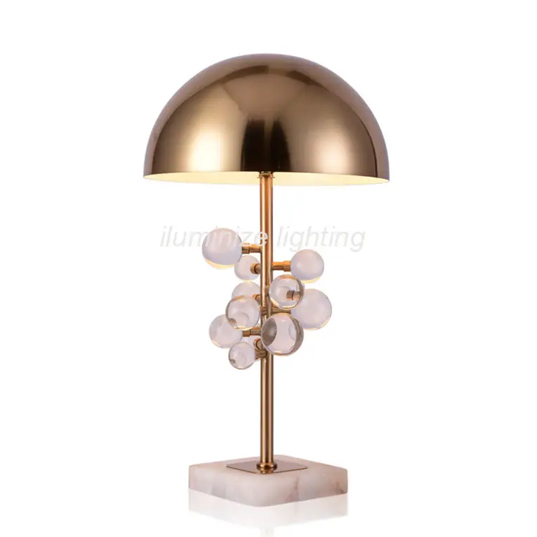 Gemaakt In China Indoor Luxe Kristalheldere Bal Decoratieve Marmeren Gouden Metalen Verlichting Tafellamp Kantoor Led Bureaulamp