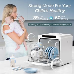 Lave-vaisselle de comptoir Euhome 5L avec réservoir d'eau intégré, mini lave-vaisselle portable avec 8 programmes, commande tactile, blanc et noir - Product Image 5