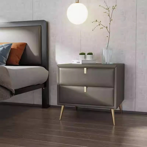 Table de chevet minimaliste de luxe italienne en bois massif avec armoire de rangement créative et 2 tiroirs, couleur personnalisée - Product Image 2