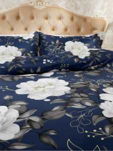 ชุดเครื่องนอนผ้าฝ้ายลายดอกไม้สีกรมท่าพรีเมียม ปลอกผ้านวมพิมพ์ลาย ผ้าปูที่นอนนุ่ม ระบายอากาศได้ดี ผู้ผลิตสิ่งทอ OEM - Product Image 3