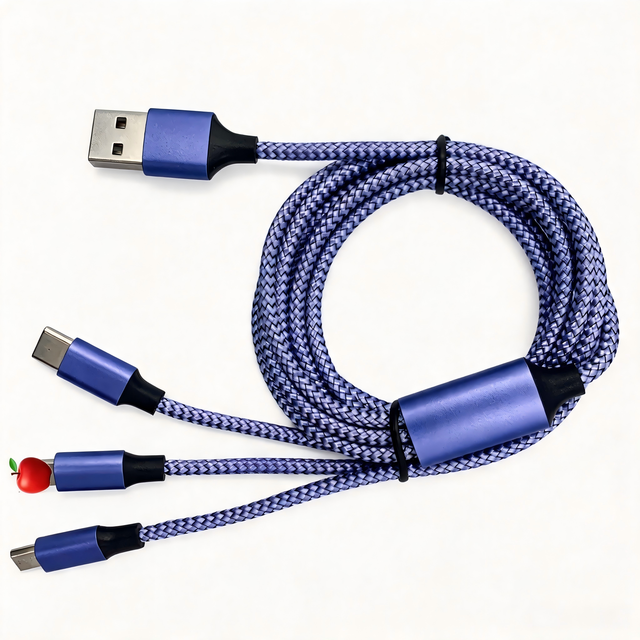 Togudu T-250 3 in 1 Fast Charging USB Cable with Type-C/Micro USB Connectors Nylon Braided for Android & iPhone Data Transfer